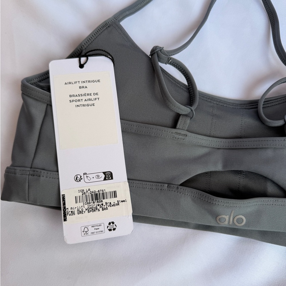 Alo Yoga Airlift Intrigue Bra grey NWT size M strappy back